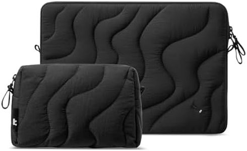 tomtoc 360 Protective Puffy Laptop Sleeve Set for 16-inch MacBook Pro M4/M3/M2/M1 Pro/Max A3403 A3186 A2991 A2780 A2485 A2141 2024-2019, Quilted Soft Puffer Bag with Tech Pouch for Dell XPS 16 Laptop