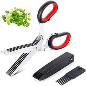 Medo Herb Scissors, Multifunctional 5 Blade Kitchen Scissors with Lid and Cleanup Comb, Stainless Steel Shears for Chopping Chives and Parsley