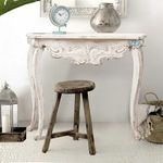 A.M INTERNATIONAL Wooden Carved Console Table in Solid Mango Wood with Antique White Distress Finish for livingroom, Hall, enterway, Office Size 30 * 36 * 15 inch (Distress) (M1) (M2)