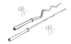 DREAM FIT Premium Solid Chrome Plated 3 feet Curl Rod and 5 feet Straight Rod (28mm thick) with 2 pairs of spring locks - barbell bar for home gym (3 feet curl and 5 feet straight rod)