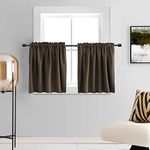 DONREN Brown Coffee Half Curtains for Cafe - Room Darkening Curtain Tiers for Small Windows with Rod Pocket (42 x 36 Inch Length,2 Panels)