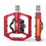 Mountain Bike Pedals with Reflector- Dual Function Plat & Clipless Pedals, Bicycle Pedal 9/16”Compatible with SPD - 3 Sealed Bearings Bicycle Platform Mountain Pedals (Red)