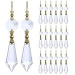 HDCRYSTALGIFTS 20Pcs 38mm Replacement Clear Chandelier Icicle Crystal Prisms Octogan Crystal Bead for Lamp Decor,Gold Bow Tie Connectors