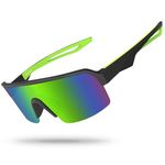 MAXJULI Polarized Sunglasses for Men Women,Windproof Outdoor Sports Cycling Running Tr UV400 Protection Sun Glasses 8208 Black+Green