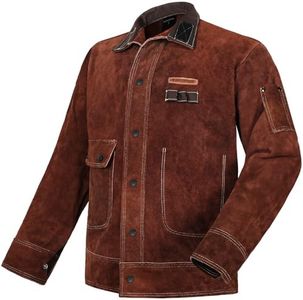ARCCAPTAIN Leather Welding Jacket, Heavy Duty Welder Jackets with Flame Resistant Split Cowhide Leather, Welding Coat for Men Women