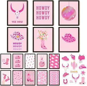 97 DECOR Preppy Cowgirl Decor - Pink Disco Cowgirl Wall Art, Retro Western Preppy Posters, Preppy Room Decor Aesthetic Howdy Prints, Trendy Cowgirl Hat Boot Picture for Teen Girl Dorm (8x10 inches | 20x25 cm UNFRAMED)