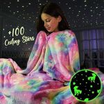 Big Size Unicorn Glow in The Dark Blanket for Kids - Rainbow Blankets for Girls - Super Soft Fuzzy Throw Blankets for Teen Girls Plush Fleece Pink Glow in The Dark Blanket for Kids 130 x 170 cm