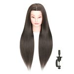 OSEN 30 Inches Long Brown Human Hair Dummy Hairdresser Salon Mannequin Doll Head with Table Clamp for Hair Styling Practice Braiding, Brown