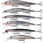 Topwater Fishing Lures Kit 6pcs Surf Fishing Striped Bass Lures Inshore Minnow Lures Jerkbait Topwater Popper Plugs Set Offshore Ocen Fishing Tackle Lures Set