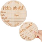 1 PC Wooden Baby Announcement 5.9 Inch Round Double-Sided Engraving Hangable Newborn Hello World Baby Sign For Baby Birth New Parents Baby Showers Welcome Baby Sign for Hospital Photo Prop