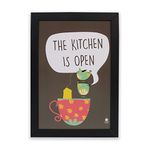 Happening Hippo Aesthetic Wall Poster | Wooden Frame Wall Art | Positive Vibes & Inspiring Decor | Ideal for Bedroom, Home, Office & Study Room | The kitchen is open Print | A4 Size