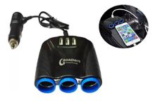 QAWACHH 3.1 Amp,3 Usb,3 Socket With 120 Watt Turbo Car Charger For Cameras,Black