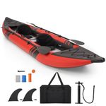 GYMAX Inflatable Kayak Set, 2-Person Inflatable Boat with Aluminum Oars, EVA Padded Seat, Fins, Hand Pump, Repair Kit and Carry Bag, Blow Up Canoe for Lakes, Rivers & Sea Shores (Red)