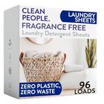 Clean People Laundry Detergent Sheets - Recyclable Packaging, Hypoallergenic, Stain Fighting - Ultra Concentrated, Laundry Soap - Fragrance Free, 96 Pack