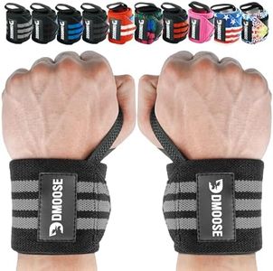 DMoose Wrist Wraps Weightlifting Men 12 and 18 Inches Thumb Loops with Wrist Support for Workouts Powerlifting Wrist Straps for Weight Lifting Men and Women Gray Stripes