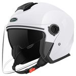 Open Face Helmet Motorcycle 3/4 White Motorcycle Helmets for Men, Half Helmets with Clear Visor for Men DOT Approved，Motorcycle Bike Helmets for Women (L(23.23-24.41in), White)