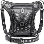 Steampunk Waist Bag Fanny Pack Fashion Gothic Leather Shoulder Crossbody Messenger Bags Thigh Leg Hip Holster Purse Travel Pouch Hiking Sport Chain Bags for Women Men, 100 BK, Medium,