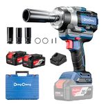 Dong Cheng 20V Brushless Impact Wrench, Max Torque 1700N.m (1254 ft-lbs) 1/2 inch Cordless Impact Gun with 2 * 5.0Ah Lithium-ion Batteries, 3 Mode Speed, 1900 RPM for Heavy Truck/Car/Pickup/RV