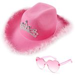 Pink Cowboy Hat with Heart Shaped Sunglasses Blinking Crown Tiara Cowgirl Princess Hat (Feather)
