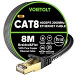 VOIETOLT Cat 8 Ethernet Cable 8M, High-Speed 40Gbps/2000Mhz Flat Braided Internet Cable, Gigabit STP RJ45 Network Cable Compatible for PS4/5, for Modem, PC/Laptop