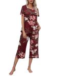 Ekouaer 2 Piece Pajama Set for Women Soft pj Capris Lounge Sets Shorts Set Loungewear with Pockets Loose fit Sleepwear PAT5,L