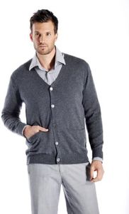 Cashmere Boutique: Men's100% Pure Cashmere Button Front Long Sleeve Cardigan Sweater with PocketsColor: Charcoal Gray, Size: Large