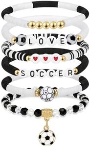 NextArt Soccer Bracelet for Girls, 6PCS Stackable Soccer Beaded Bracelets for Women, Adjustable Soccer Jewelry, Soccer Gifts for Players Fans Mom Daughter, Team Game Day Accessories.