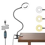 Klarlight USB LED Desk Lamp Click on Reading Light, Clip on Light 3 Colours and 10 Brightness Levels, Blue Light Blocking Desk Lamp with Clip for Book, Work, Bed, Table - Cord Length 150cm