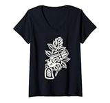 Womens Rose and Revolver Traditional Blackwork V-Neck T-Shirt