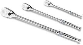 DURATECH 3-Piece Extra Long Drive Ratchet Handle, 1/4", 3/8", 1/2" 90-Tooth Ratchet Wrench with Dust Proof Teardrop Enclosed Head, Reversible, CR-V Steel Made, CR-MO Head, Full Polished, Gifts for Men