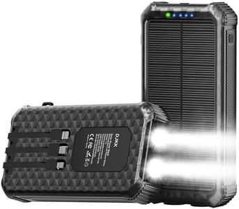 Solar Charger Power Bank 46800mAh, Solar Phone Charger Built-in 3 Cables 15W Fast Charging 4 Output for All Mobile Devices, 2 Inputs Solar Portable Charger with Dual Flashlights&Compass for Camping