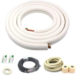 TADERUILY 16 Ft Mini Split Line Set,Air Conditioning Copper Tubing Pipe Extension,1/4" & 3/8" 3/8" PE Thickened for AC and Heating Equipment Insulated with Nuts(1/4+3/8)