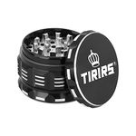 TIRIRS 2.5 Inches 4 Pieces Premium Herb Grinder - Aluminium Large Spice Grinder with Pollen Catcher, Comes with Pollen Scraper and Cleaning Brush, Black