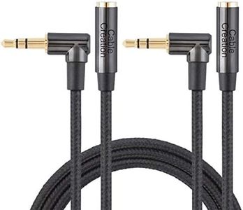 CableCreation 2-Pack 3.5mm Aux Extension 6FT/1.8m, Right Angle 3.5mm Audio Stereo Cable, Jack HiFi Cable with Silver-Plating Copper for Phones, Echo-Dot, PS4 Headset, Laptops, Speaker, Black