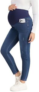 BRATUC Maternity Jeans for Women Stretchy Boyfriend Maternity Pants Comfy Slim Pregnancy Denim Pants with Pockets (Medium Blue)