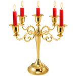 YOUEON Gold 5 Arms Candelabra, 10.4 Inch Metal Tall Candelabra Candle Holder Candlestick Holder for 1 Inch Diameter Pillar Candles, Taper Candle Holder, Candelabra Decoration, Wedding