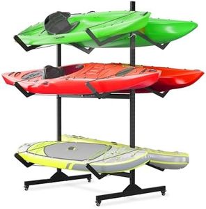 GarveeLife Kayak Storage Rack for 4 Kayaks Freestanding Kayak Rack for Outdoor Storage with Movable Wheels, Heavy-Duty Steel Kayak Hanger Holder with Hanging Straps (6 Kayaks,S Type)