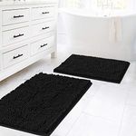 H.VERSAILTEX Black Bathroom Mat Set for Bathroom Non Slip Ultra Thick and Soft Chenille Plush Floor Mats Bath Rugs Set, Microfiber Door Mats for Kitchen/Living Room (Pack 2-20" x 32"/17" x 24")