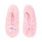 AJVANI Elastic Slip on Novelty Fleece Bow Slippers Socks Size Large 7-8 Baby Pink