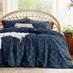 Bedsure Boho Duvet Cover Queen - Boho Bedding, Tufted Queen Duvet Cover for All Seasons, 3 Pieces Embroidery Shabby Chic Home Bedding Duvet Cover Set (Navy, Queen,90x90)