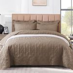 OKYUK 3-Piece Queen Quilt Set Quilted Bedspread Oversized Microfiber Lightweight Coverlet Set with Shams Reversible Printed Coverlet Bedding Set for All Season,220x240cm (Brown, 220 * 240cm)