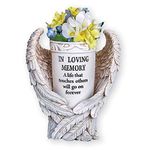 Angel Wings Memorial Vase Garden Decor Yard Stake, Beige