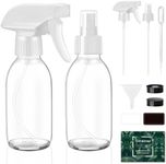 Tecohouse Glass Spray Bottles 4 OZ, Empty Small Spray Bottles 2 Pack for Essential Oils, Cleaning Solutions, Plants, Hair Mister, withDurable Nozzle, Labels, Funnel, Pipettes Clear