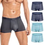 VEEAMON Men's Ice Silk Boxer Briefs Seamless Underwear Cool Silky Comfortable 4-Pack With Gift Box, Rime Gray/Crystal Green (4 Pack), Large