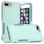 ANSHOW for iPhone 6/7/8 Plus Heavy Duty Case with One Screen Protector, Shockproof Protective Drop Protection Phone Case Full Body Protection Hard Case,Green