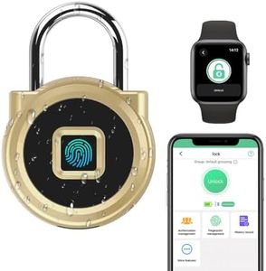 Gym Locker Padlock eLinkSmart Fingerprint Padlock with 1000+ App User - Outdoor Waterproof Security Smart Lock for Gym Locker Backpack Gun Case Field Box Gold Support iOS Watch