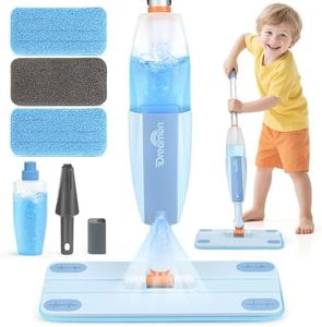 Dreamon Kids Spray Mop - Real Working Toddler Cleaning Set with Water Sprayer & 3 Washable Mop Pads & Scraper, Pretend Play Montessori Housekeeping Toys Gifts for Toddlers Kids Girls Boys(Blue)