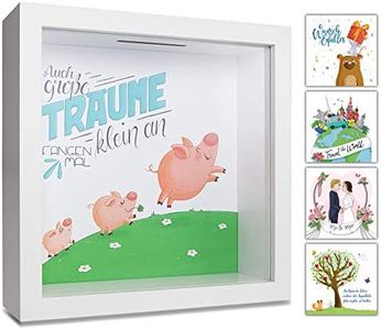 GLÜCKSWOLKE - Salvadanaio per bambini, motivo: maialino salvadanaio, cornice 3D, idea regalo per l’acquisto di un auto o una casa, oppure per un compleanno