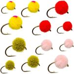 12 Glo Bug Egg Pro Pack 3, Fly Fishing Egg Pattern Wet Nymph Fly Fishing Flies for Trout, Bass, Panfish and Other Freshwater Fish