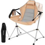 KingCamp Camping Hammock Chair, Aluminum Alloy Adjustable Back Swinging Folding Rocking Chair with Pillow and Cup Holder for Adults Travel Beach Soccer Games Lawn Concerts Backyard (Khaki)